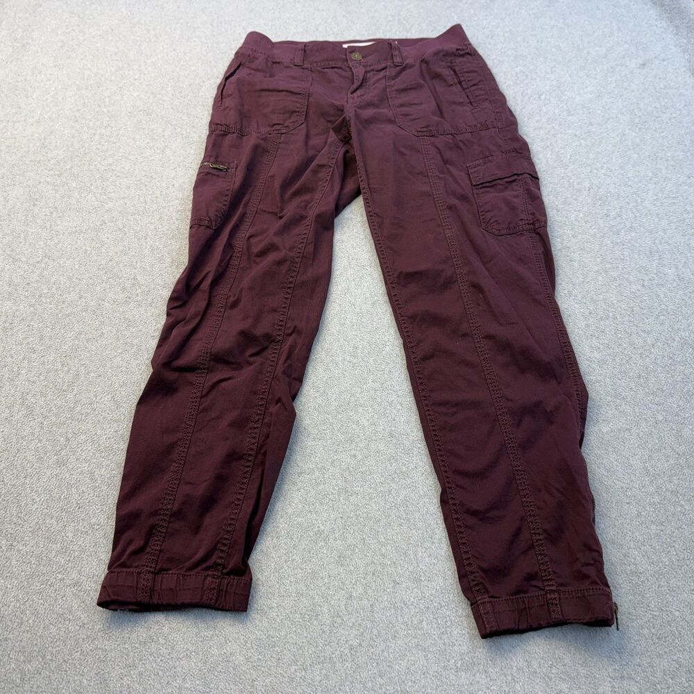 Sonoma Pants Womens 4 Maroon Tan Cargo Comfort Waist Ripstop Outdoors Zip